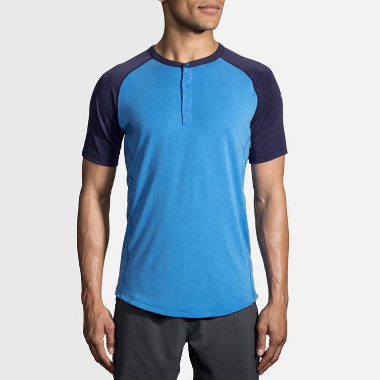 Brooks Cadence Mens Short Sleeve Running Shirt Ireland Blue (NYUF-89162)